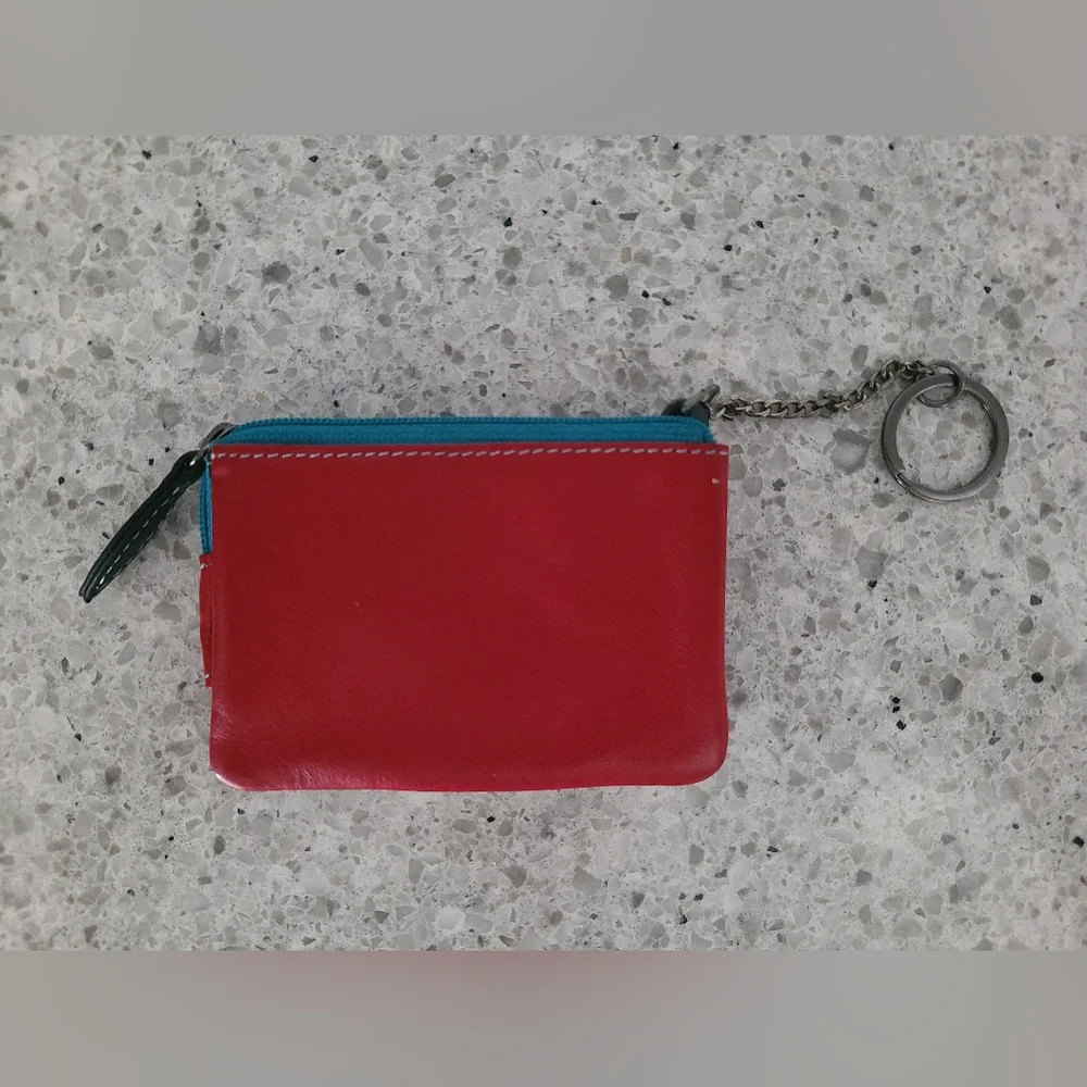 NEW La Scala Leather Coin and Card Holder Key Chain Multi-Colored